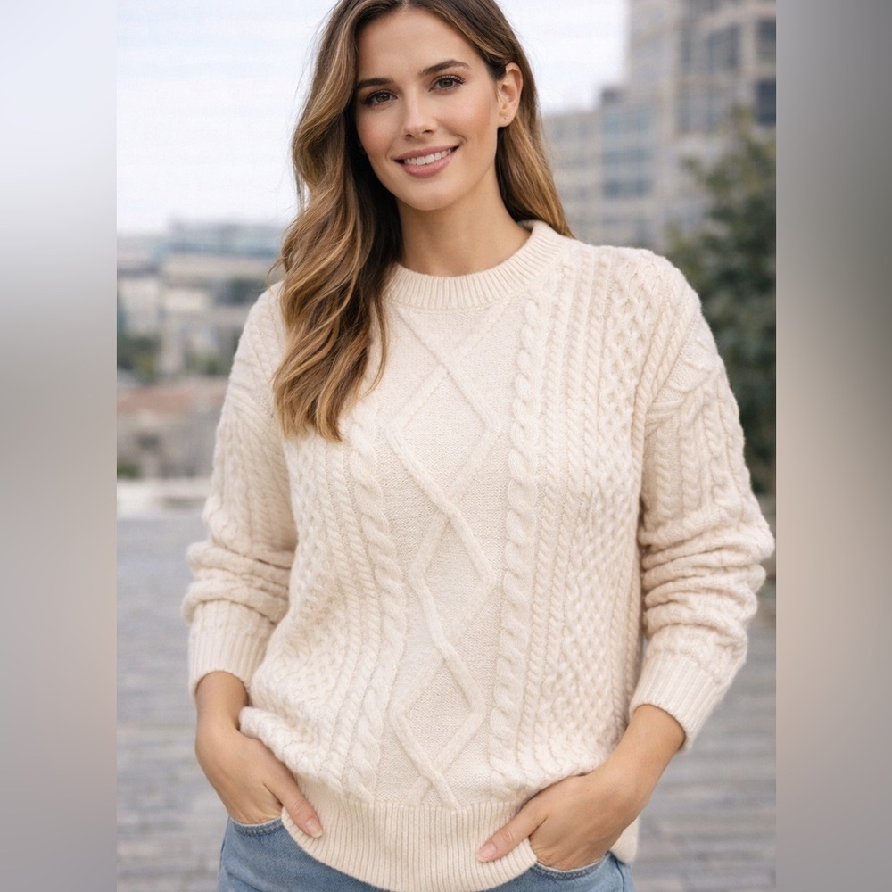 Vamtac XS Women’s Cream Cable Knit Pullover Sweater Fisherman Style Cozy